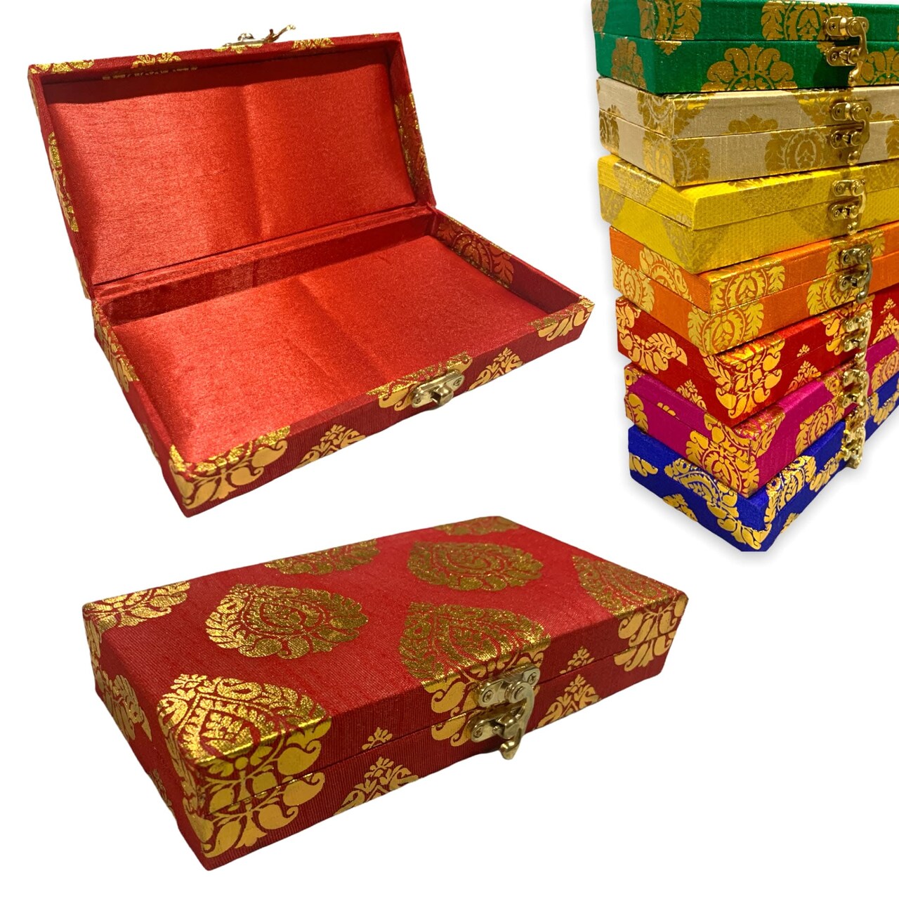 Pack of 4 Brocade Jewelry Organizer Box Indian Favor Boxes for Shagun Return Gifts Traditional Style Box Wedding Favor Punjabi Muslim Pakistani Wedding Nikah Favor